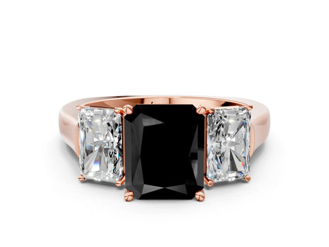 Rose gold Three-Stone Fancy Black Radiant Cut Brilliant Diamond Trellis Ring with Comfort Fit Band