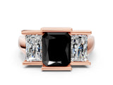 Rose gold Three Stone Fancy Black Radiant Cut Cut Channel Set Diamond Ring