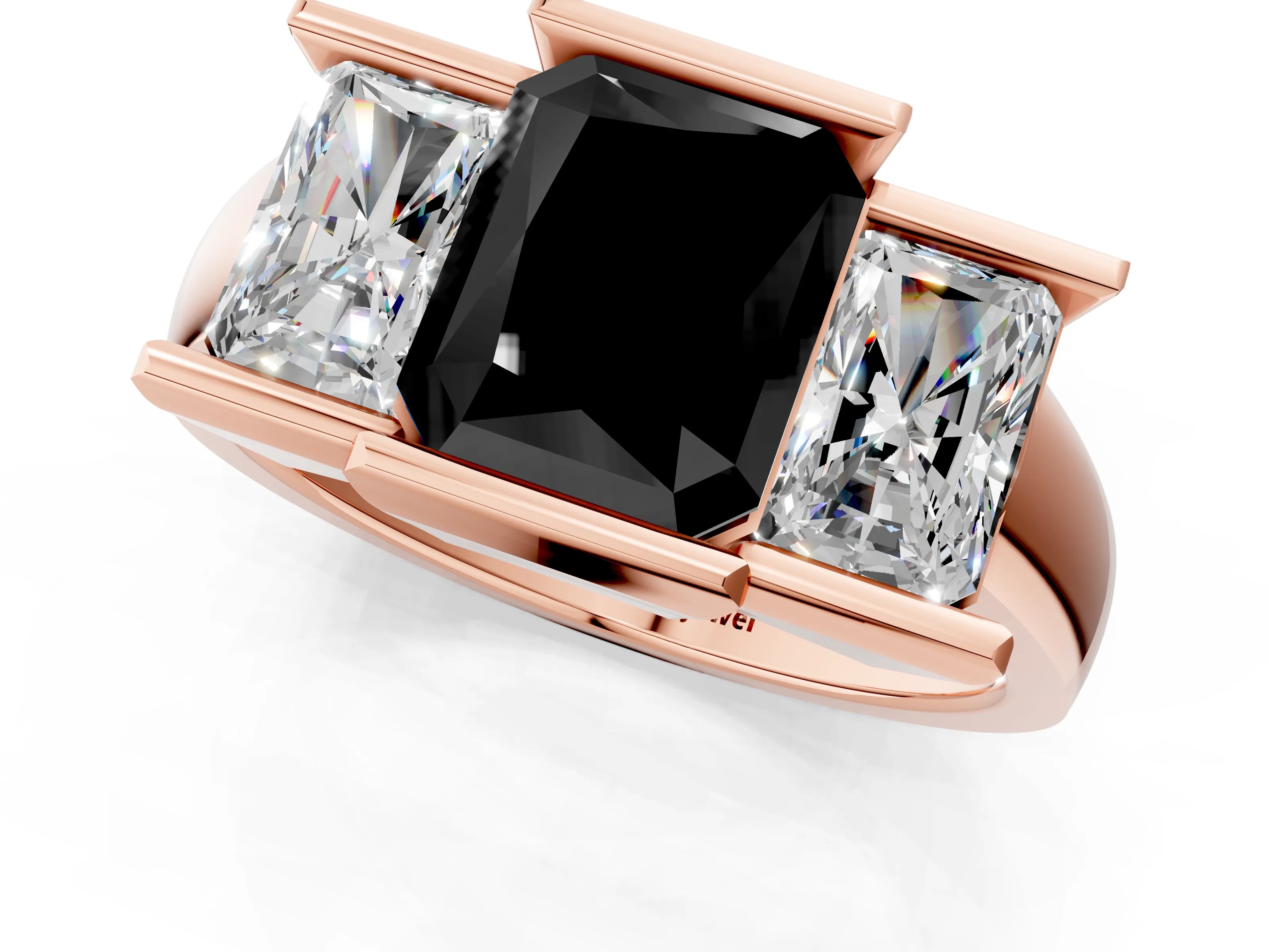 Rose gold Three Stone Fancy Black Radiant Cut Cut Channel Set Diamond Ring_1