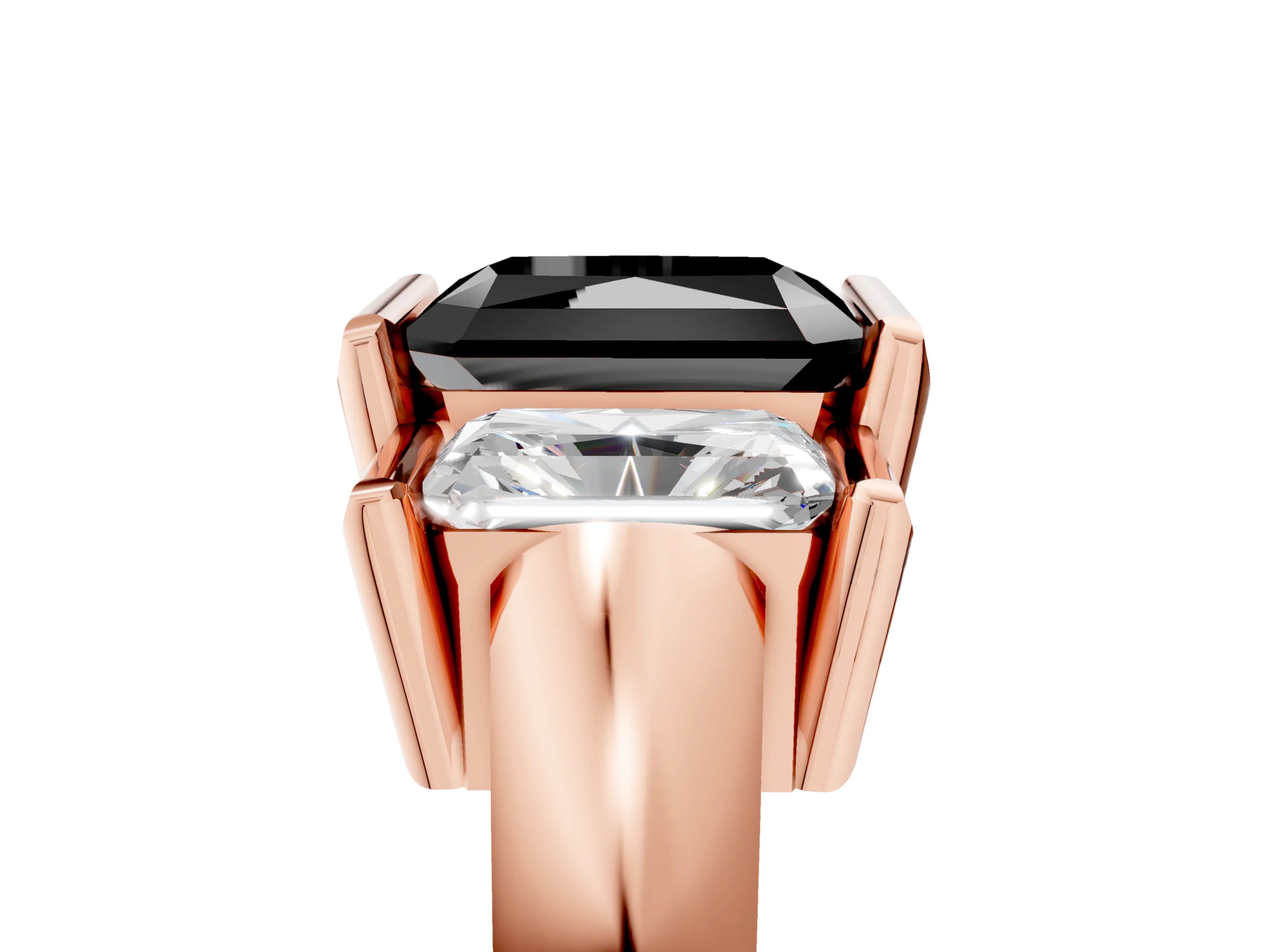 Rose gold Three Stone Fancy Black Radiant Cut Cut Channel Set Diamond Ring_5
