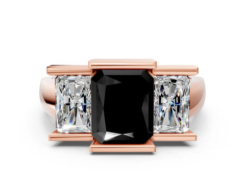 Rose gold Three Stone Fancy Black Radiant Cut Cut Channel Set Diamond Ring
