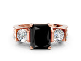 Rose gold Three-Stone Fancy Black Radiant Cut Cut Classic Band Prong Setting Ring