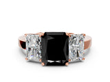 Rose gold Three-Stone Fancy Black Radiant Cut Cut Diamond Engagement Ring with Flat Band and Four-Prong Setting