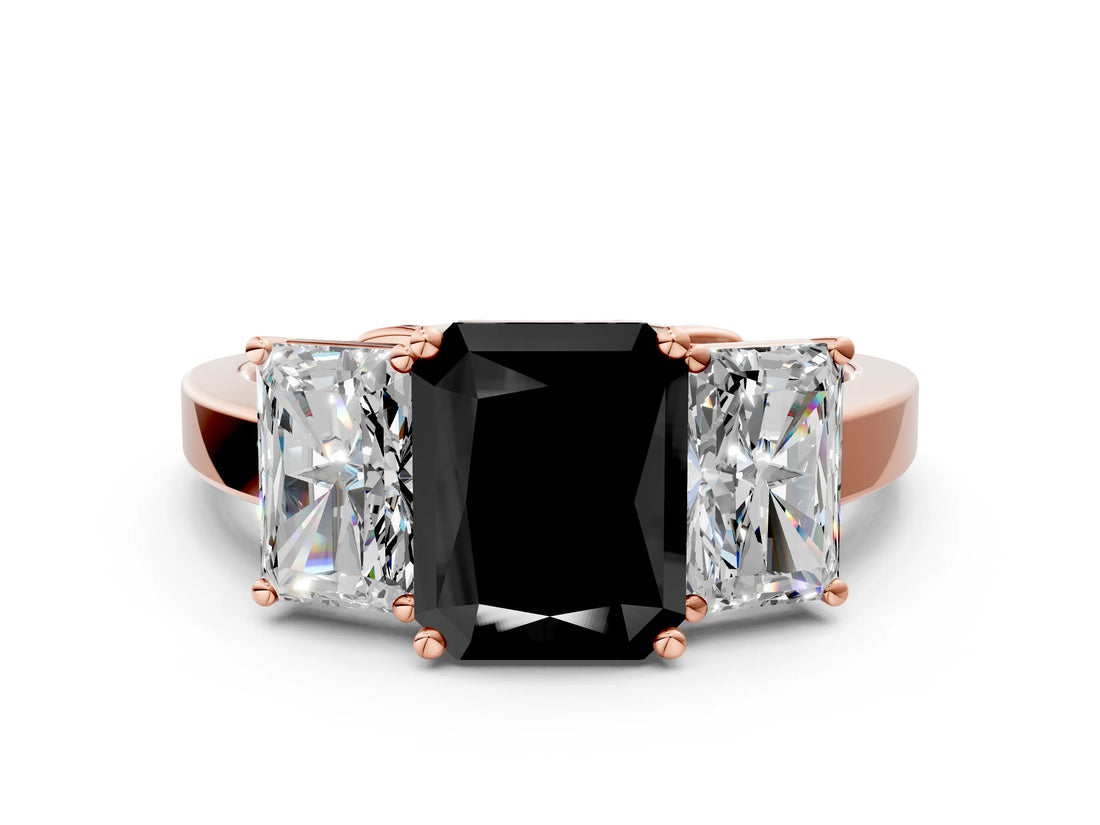 Rose gold Three-Stone Fancy Black Radiant Cut Cut Diamond Engagement Ring with Flat Band and Four-Prong Setting_12