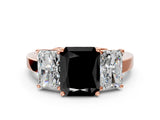 Rose gold Three-Stone Fancy Black Radiant Cut Cut Diamond Engagement Ring with Flat Band and Four-Prong Setting_12
