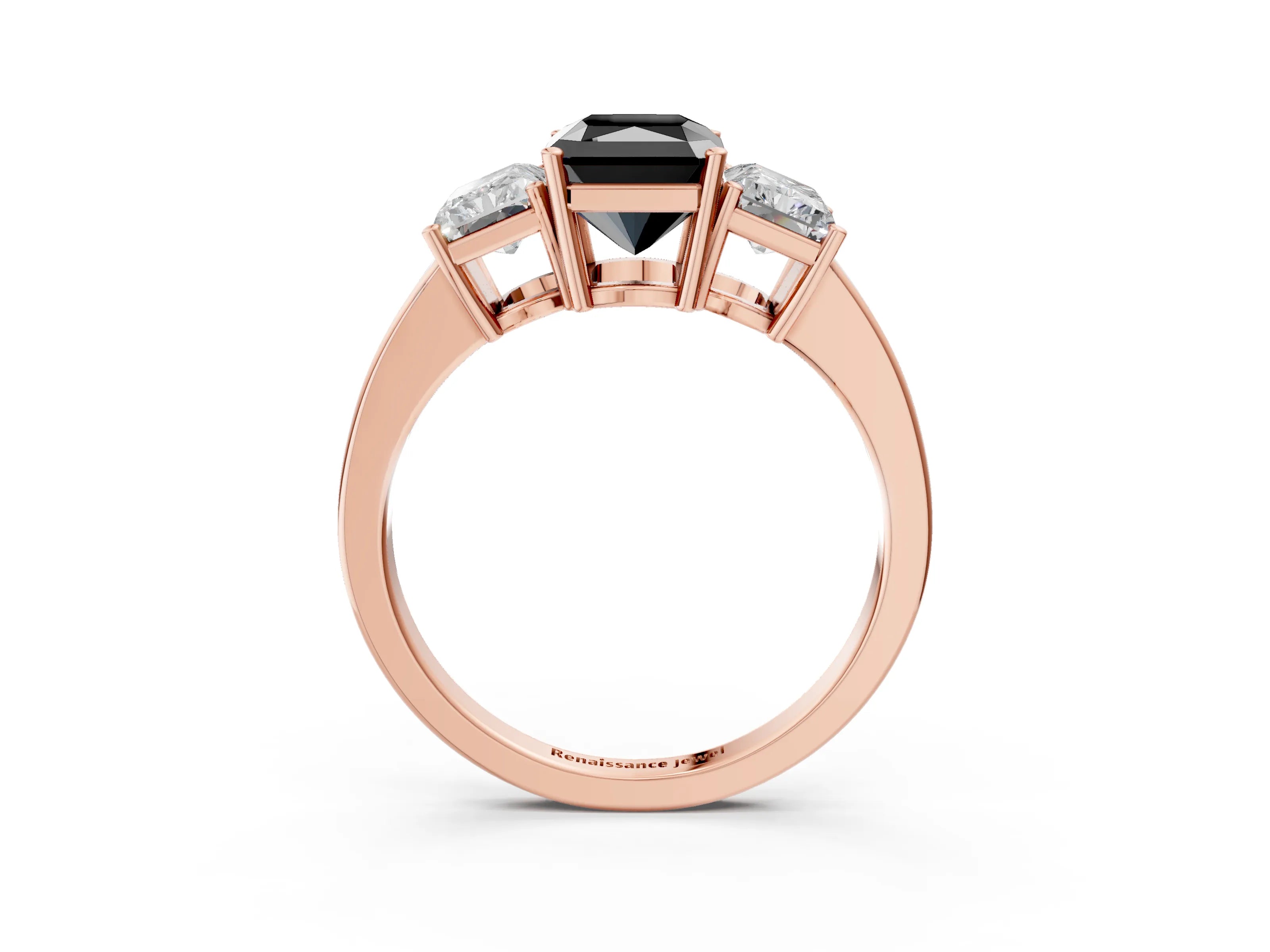 Rose gold Three-Stone Fancy Black Radiant Cut Cut Diamond Engagement Ring with Flat Band and Four-Prong Setting_15