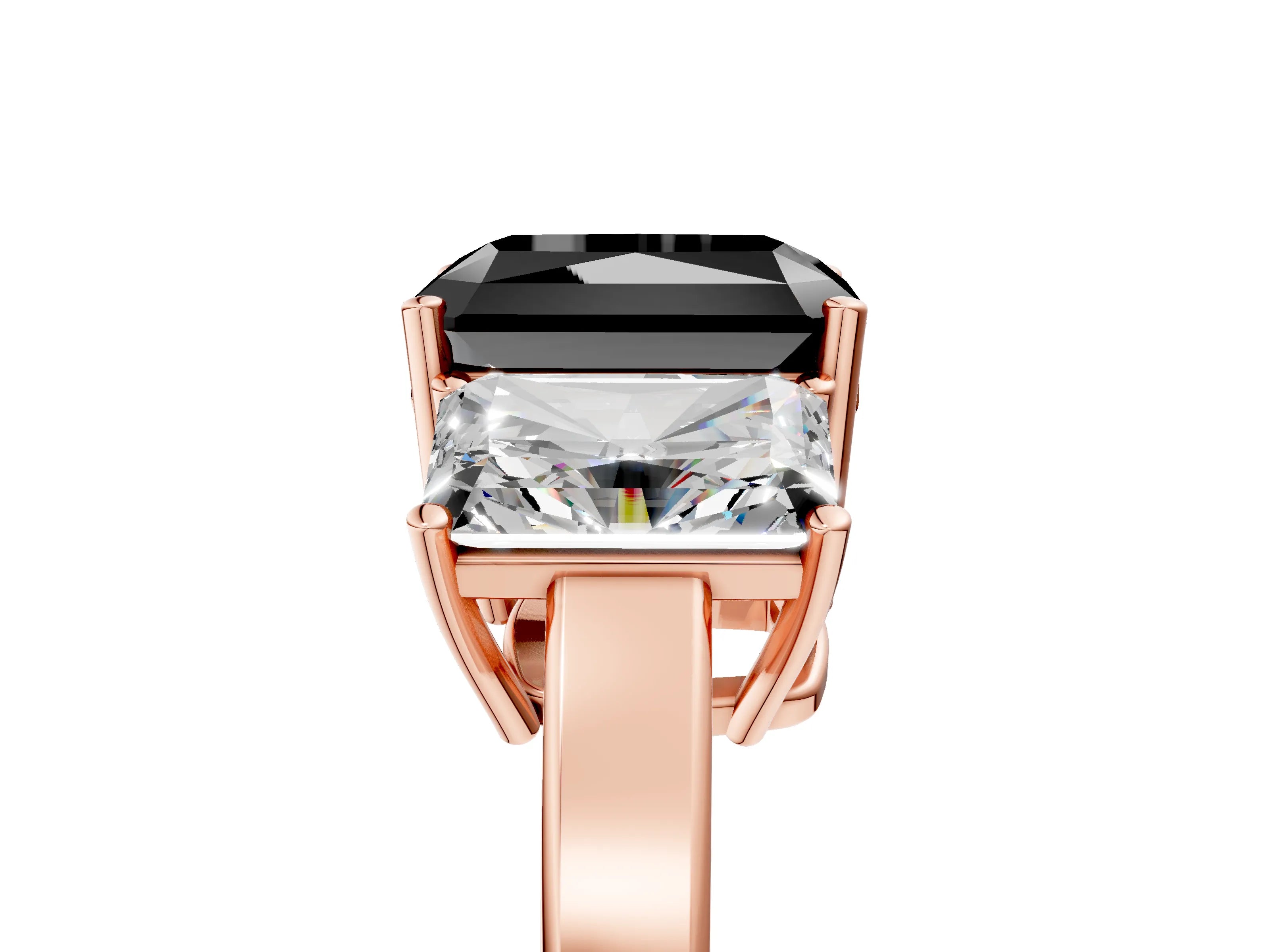 Rose gold Three-Stone Fancy Black Radiant Cut Cut Diamond Engagement Ring with Flat Band and Four-Prong Setting_17