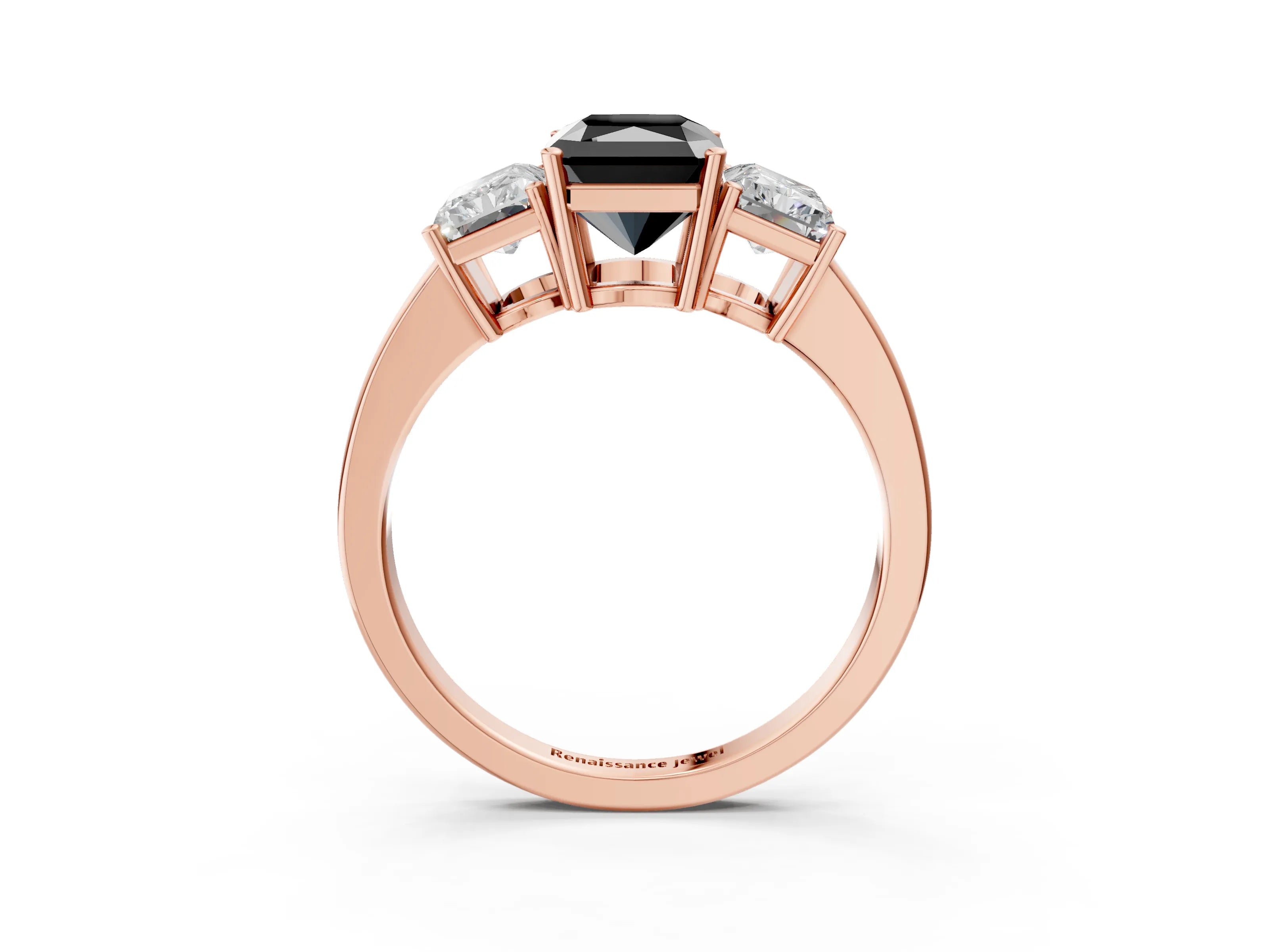 Rose gold Three-Stone Fancy Black Radiant Cut Cut Diamond Engagement Ring with Flat Band and Four-Prong Setting_3