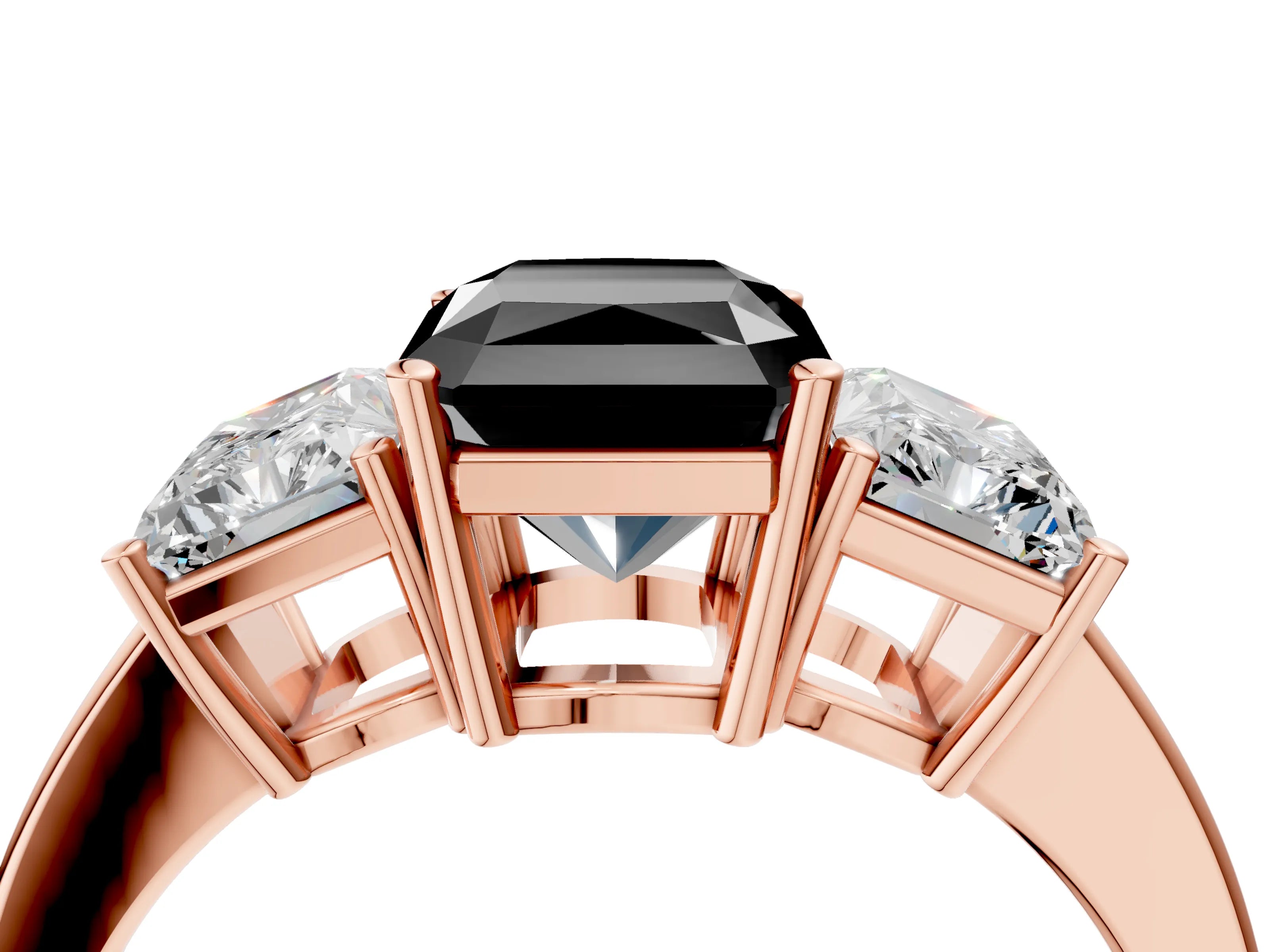 Rose gold Three-Stone Fancy Black Radiant Cut Cut Diamond Engagement Ring with Flat Band and Four-Prong Setting_4
