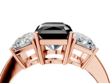 Rose gold Three-Stone Fancy Black Radiant Cut Cut Diamond Engagement Ring with Flat Band and Four-Prong Setting_4