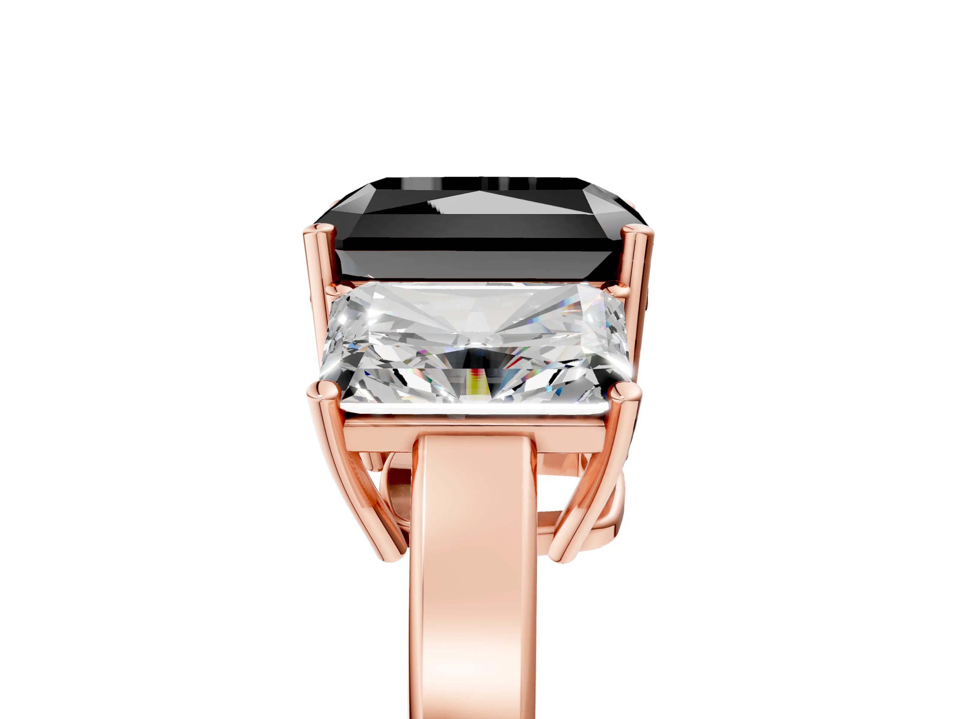 Rose gold Three-Stone Fancy Black Radiant Cut Cut Diamond Engagement Ring with Flat Band and Four-Prong Setting_5