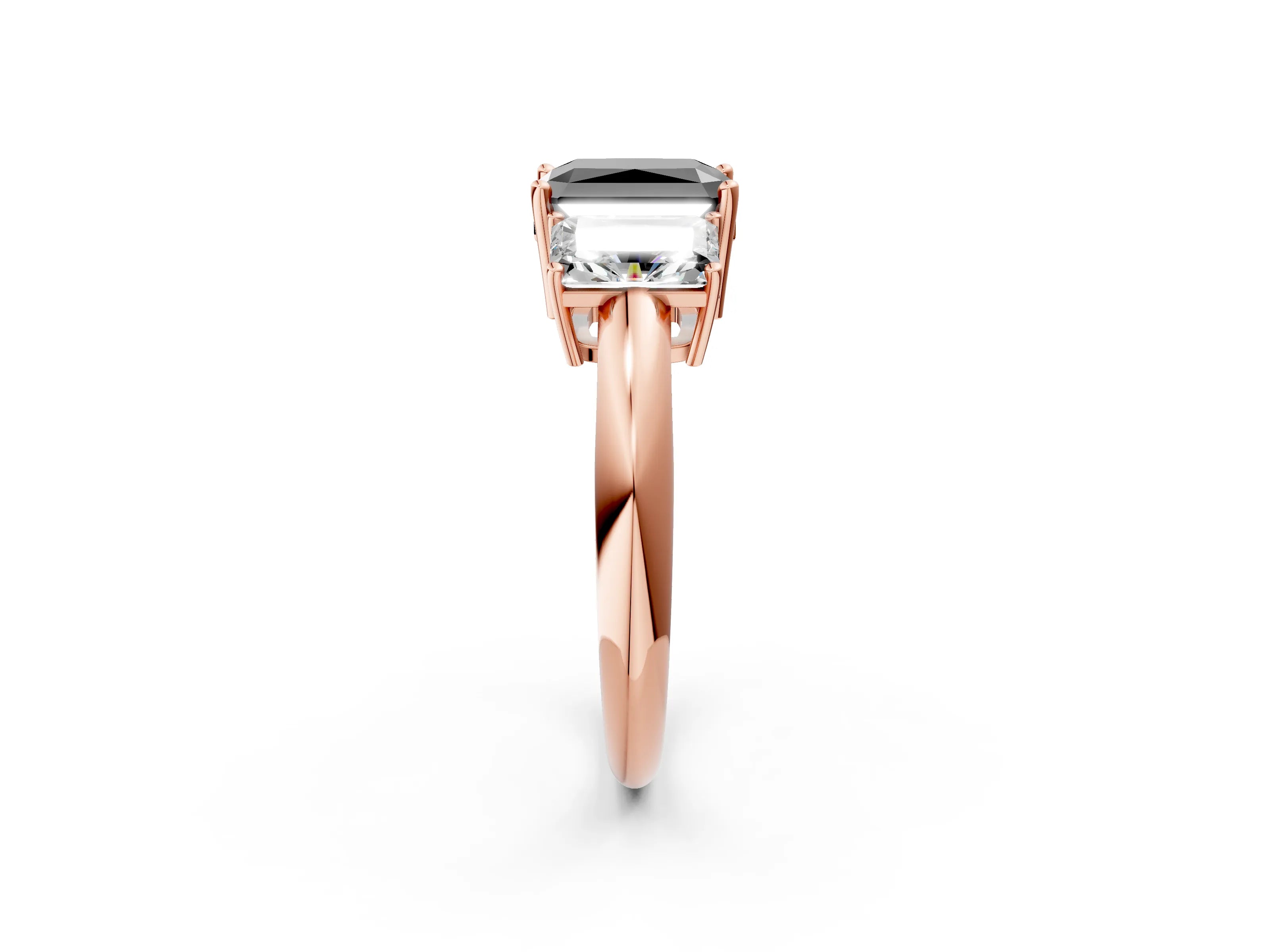 Rose gold Three-Stone Fancy Black Radiant Cut Cut Diamond Engagement Ring with Prong Setting on a White Gold Band_2