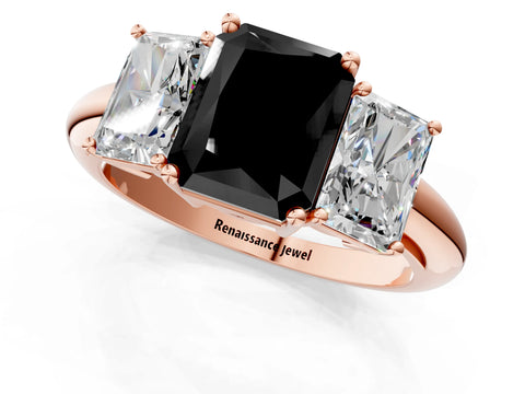 Rose gold Three-Stone Fancy Black Radiant Cut Cut Diamond Engagement Ring with Prong Setting on a White Gold Band_25