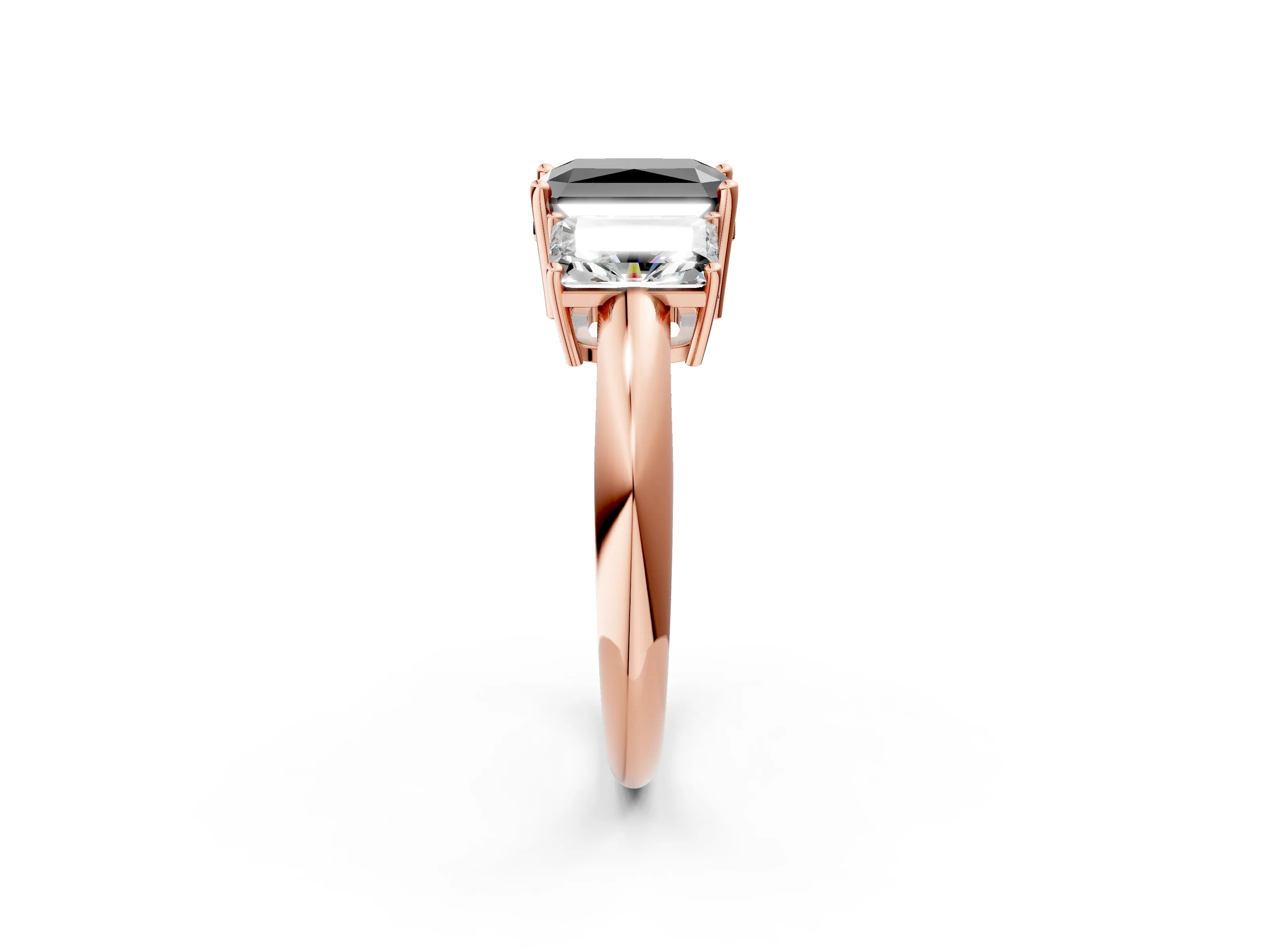 Rose gold Three-Stone Fancy Black Radiant Cut Cut Diamond Engagement Ring with Prong Setting on a White Gold Band_26