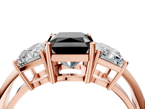 Rose gold Three-Stone Fancy Black Radiant Cut Cut Diamond Engagement Ring with Prong Setting on a White Gold Band_4