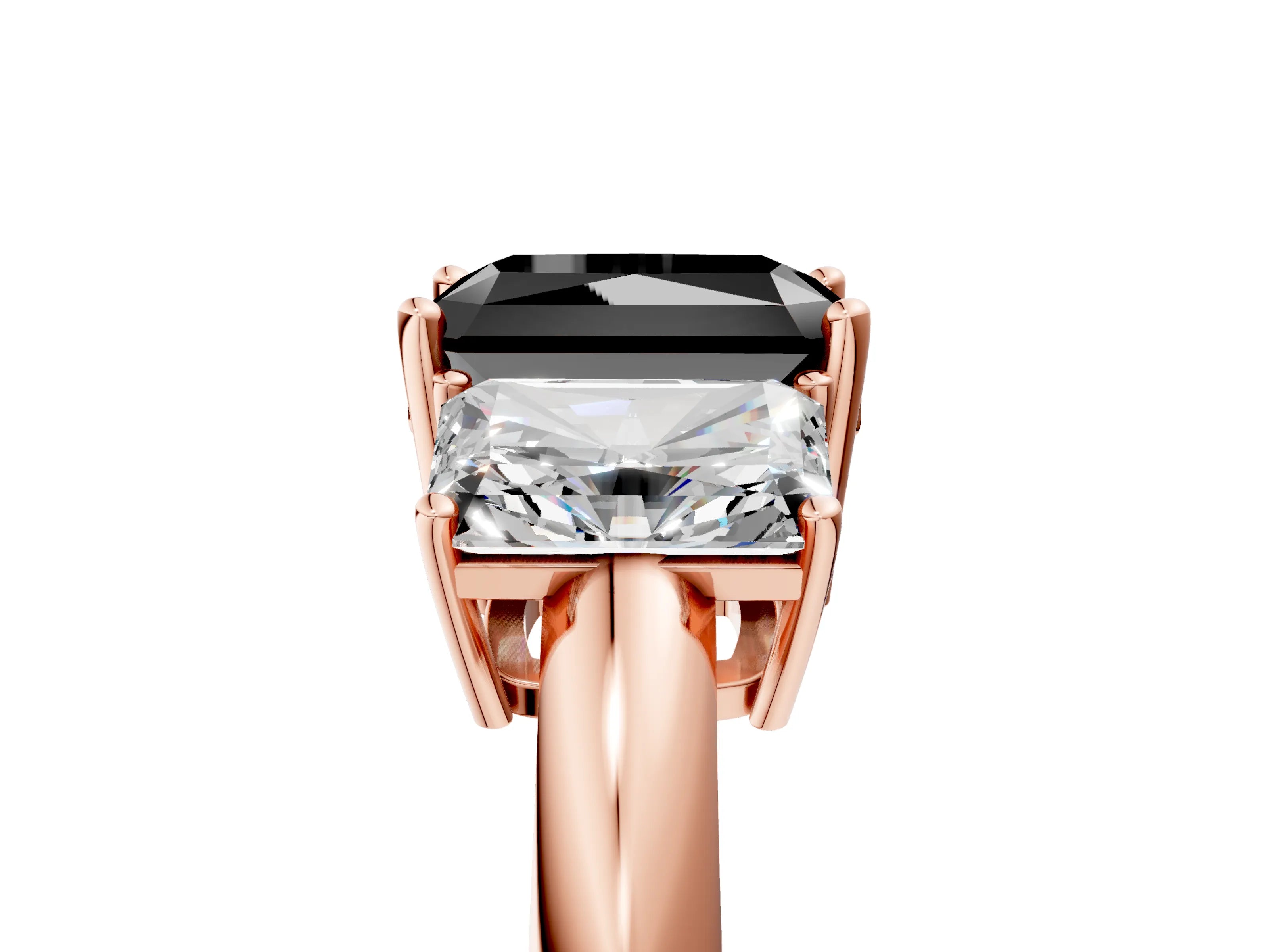 Rose gold Three-Stone Fancy Black Radiant Cut Cut Diamond Engagement Ring with Prong Setting on a White Gold Band_5