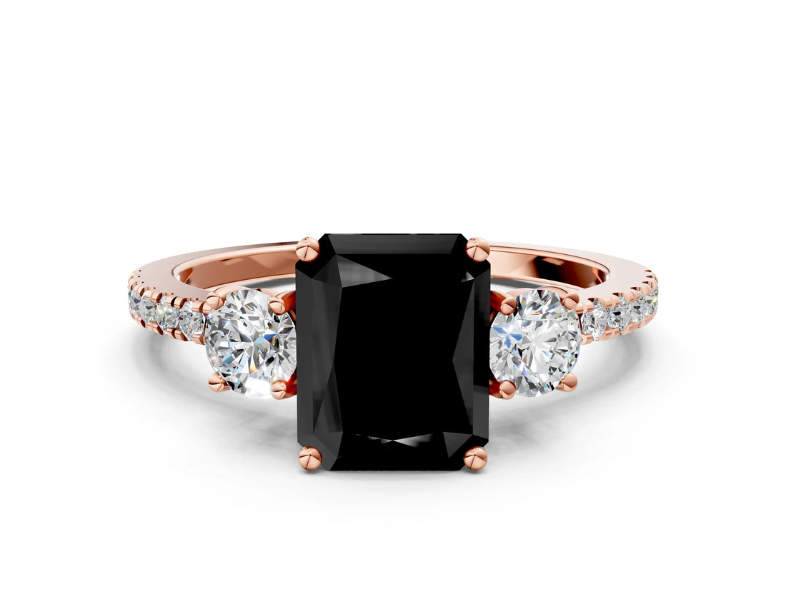 Rose gold Three-Stone Fancy Black Radiant Cut Cut Diamond Pavé Band with Prong Setting_15