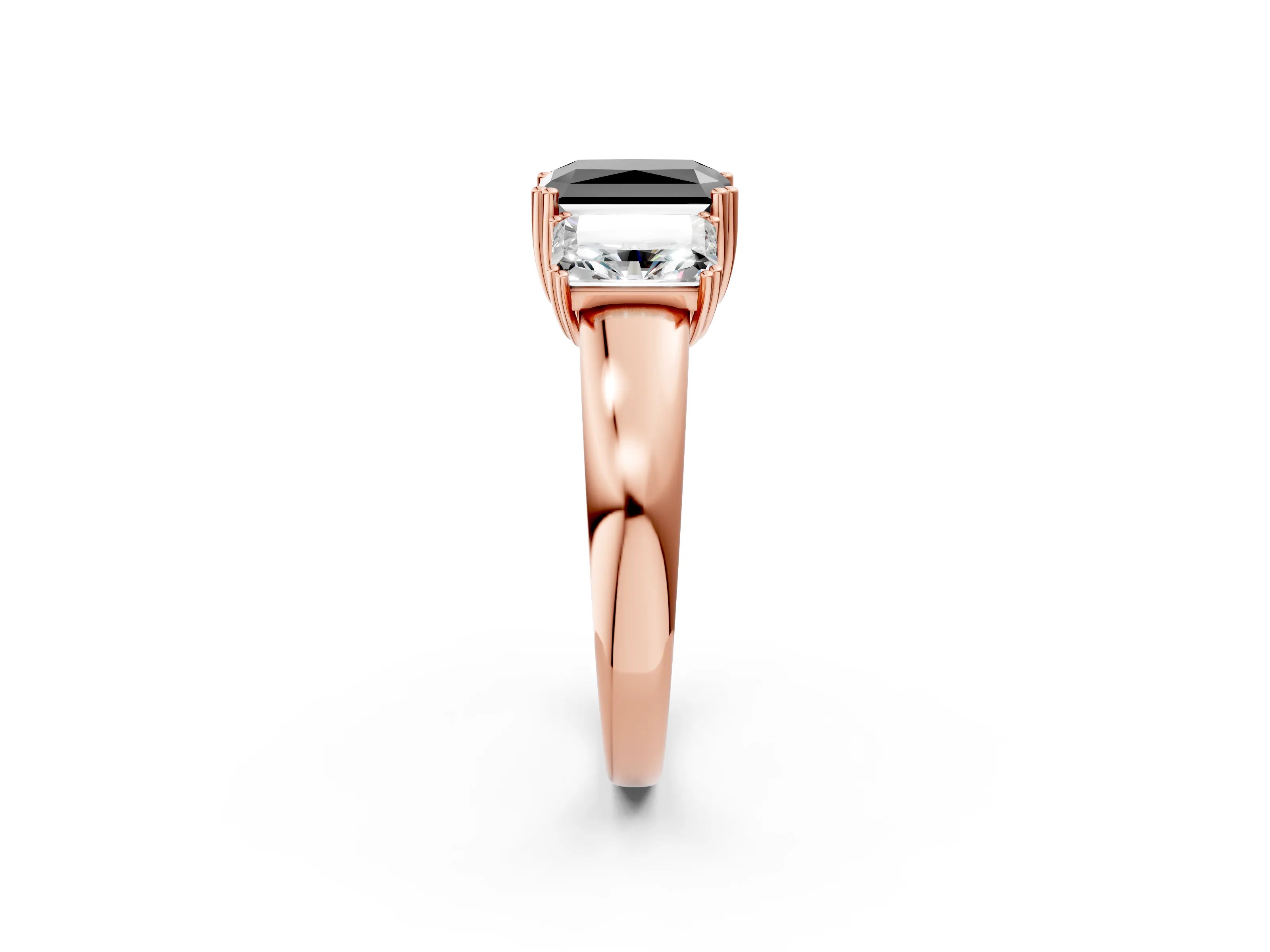Rose gold Three-Stone Fancy Black Radiant Cut Cut Diamond Ring with Channel Set Band and Four-Prong Setting_2