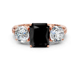 Rose gold Three-Stone Fancy Black Radiant Cut Cut Diamond Ring with Channel-Set Band and Prong Setting