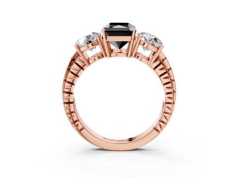 Rose gold Three-Stone Fancy Black Radiant Cut Cut Diamond Ring with Channel-Set Band and Prong Setting_3