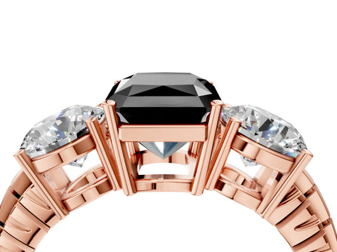Rose gold Three-Stone Fancy Black Radiant Cut Cut Diamond Ring with Channel-Set Band and Prong Setting_4