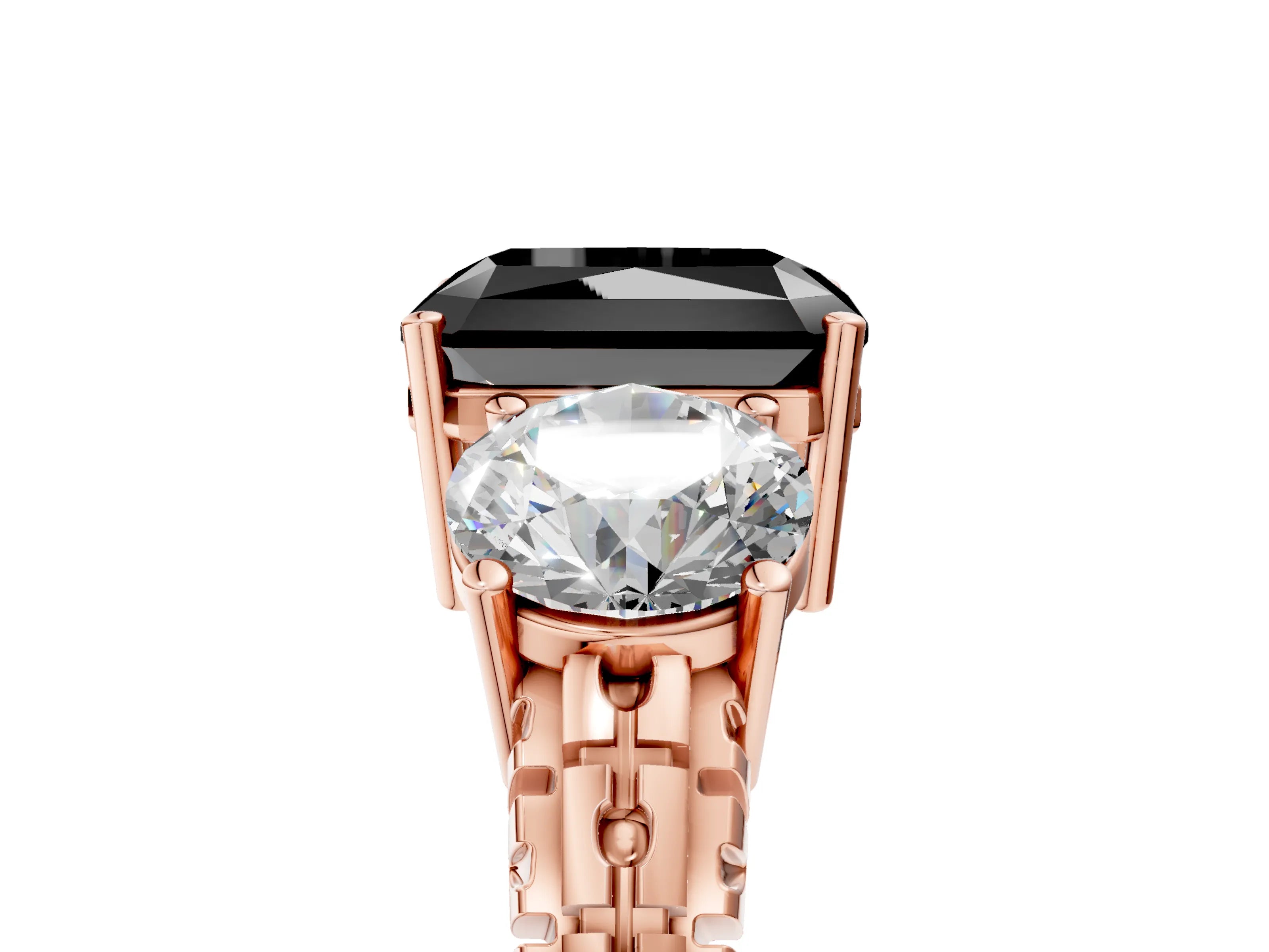 Rose gold Three-Stone Fancy Black Radiant Cut Cut Diamond Ring with Channel-Set Band and Prong Setting_5