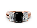 Rose gold Three-Stone Fancy Black Radiant Cut Cut Diamond Ring with Prong Setting and Classic Band