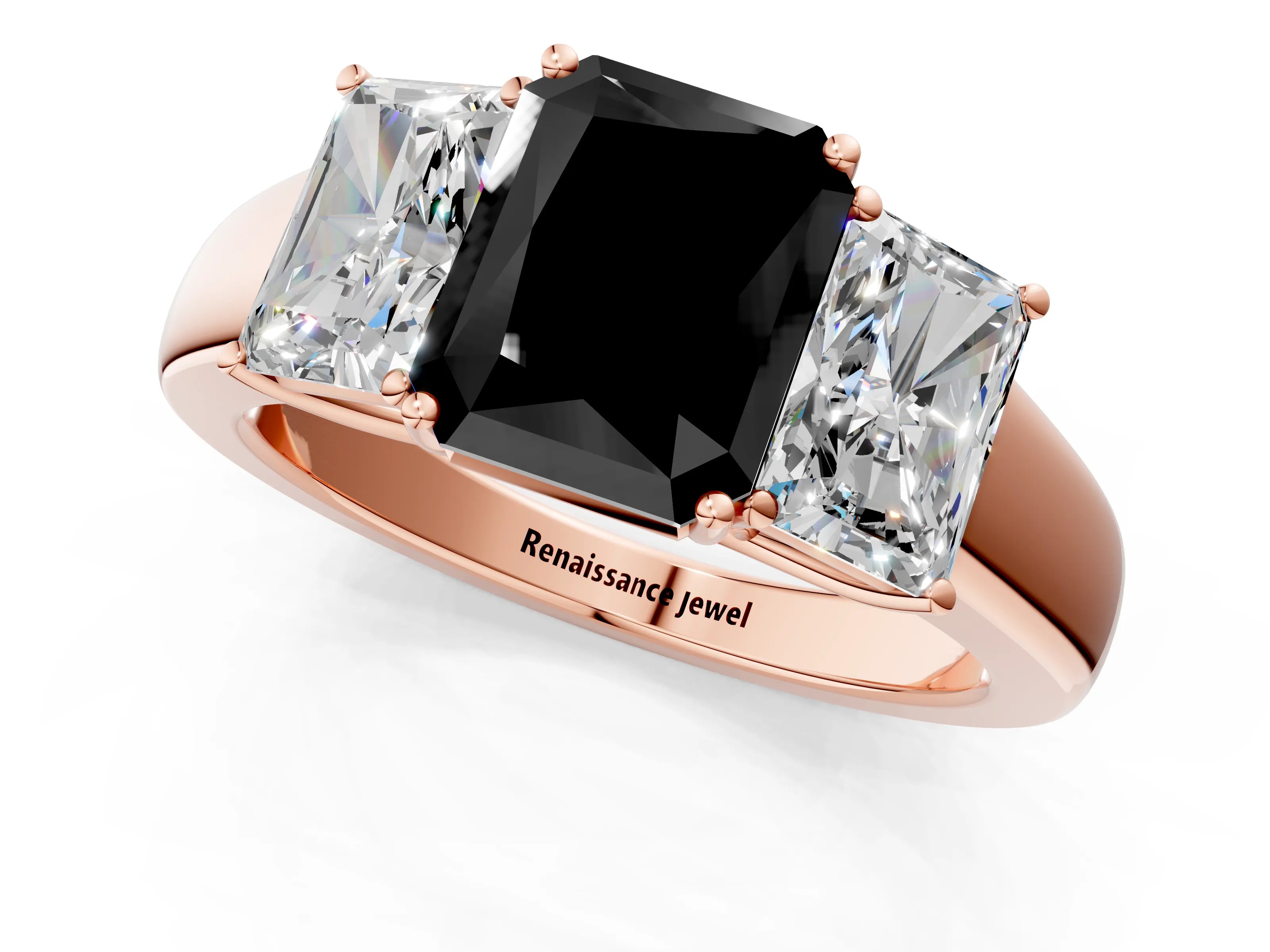 Rose gold Three-Stone Fancy Black Radiant Cut Cut Diamond Ring with Prong Setting and Classic Band_1