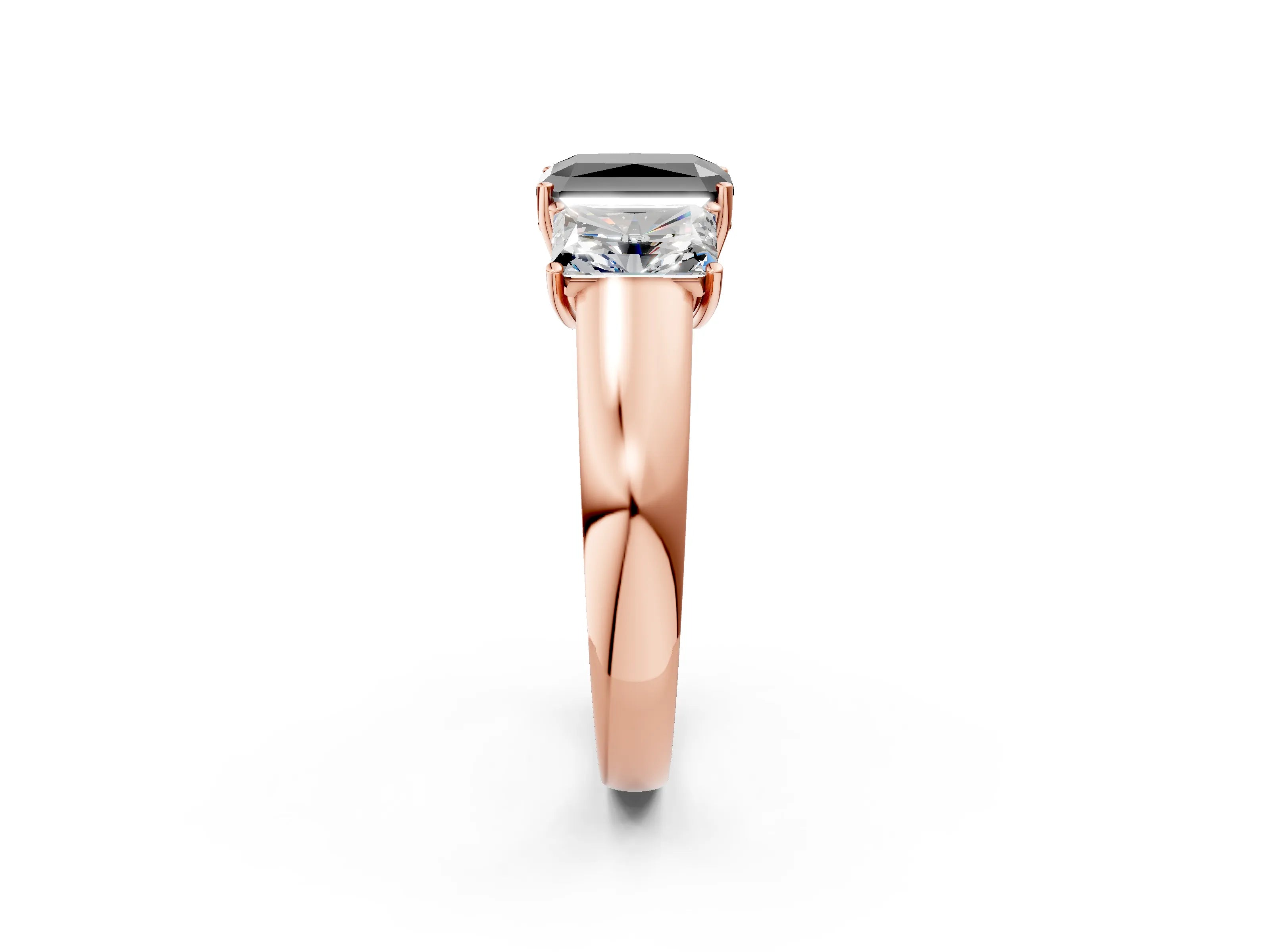 Rose gold Three-Stone Fancy Black Radiant Cut Cut Diamond Ring with Prong Setting and Classic Band_2