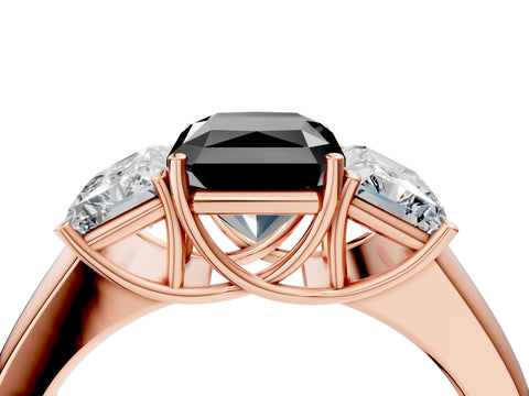 Rose gold Three-Stone Fancy Black Radiant Cut Cut Diamond Ring with Prong Setting and Classic Band_4