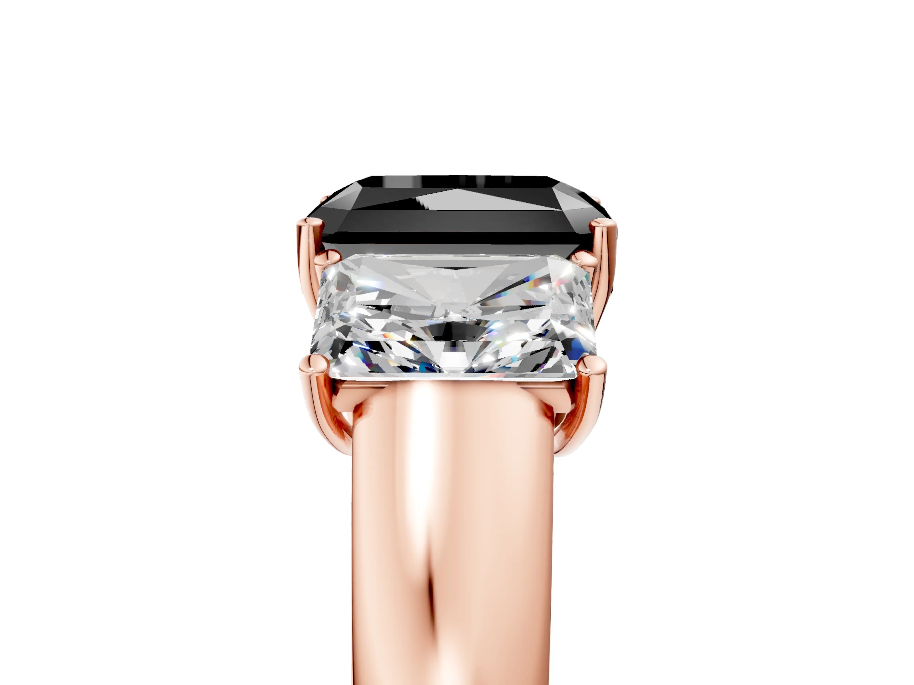 Rose gold Three-Stone Fancy Black Radiant Cut Cut Diamond Ring with Prong Setting and Classic Band_5