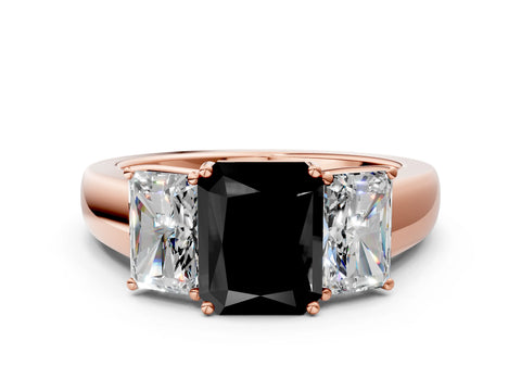 Rose gold Three-Stone Fancy Black Radiant Cut Cut Diamond Ring with Prong Setting and Classic Band
