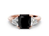 Rose gold Three-Stone Fancy Black Radiant Cut Cut Diamond Ring with Trillion Side Stones and Four-Prong Setting_3