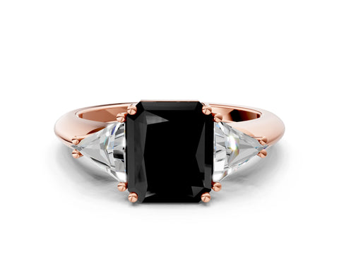 Rose gold Three-Stone Fancy Black Radiant Cut Cut Diamond Ring with Trillion Side Stones and Four-Prong Setting_3
