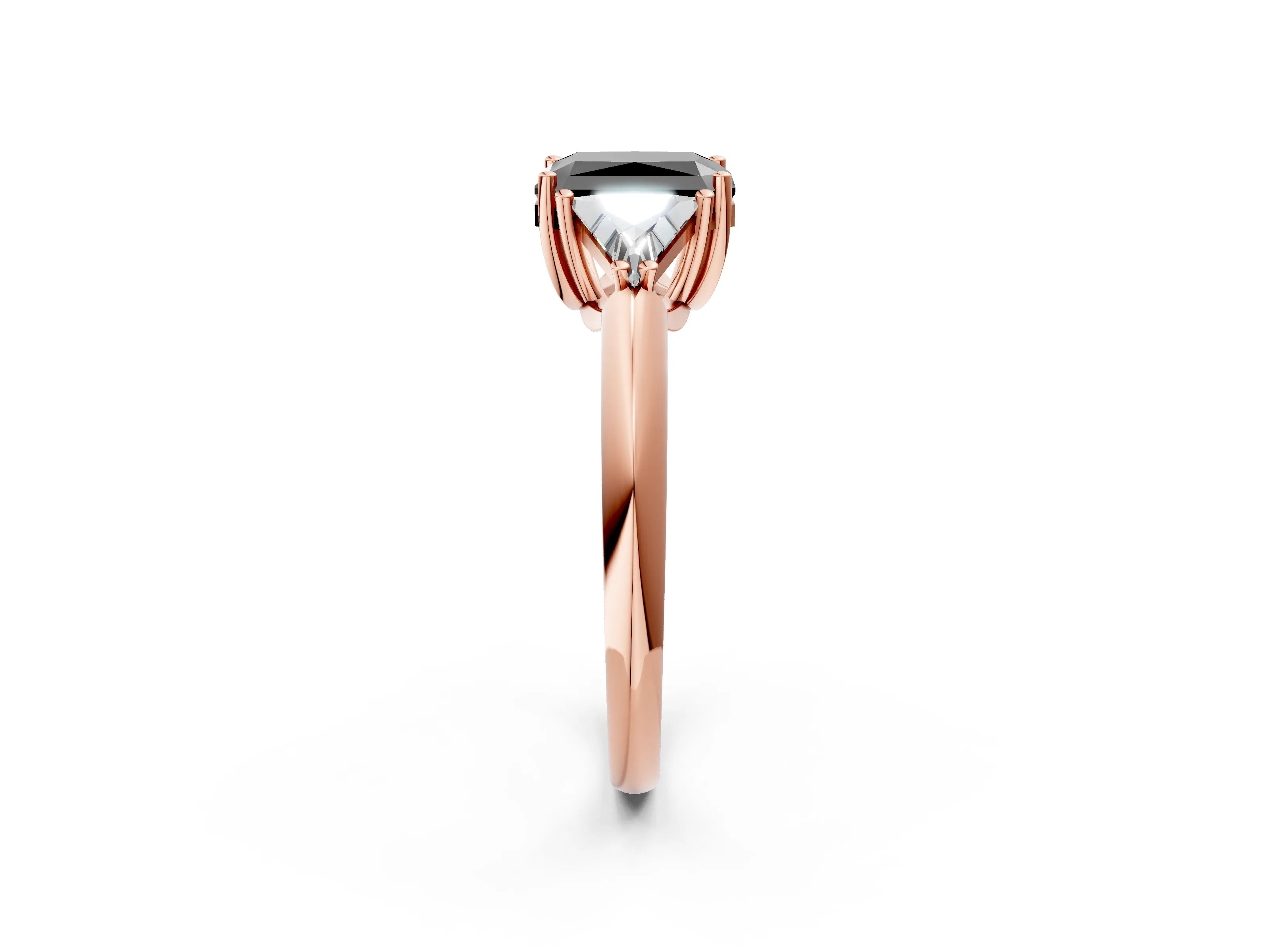 Rose gold Three-Stone Fancy Black Radiant Cut Cut Diamond Ring with Trillion Side Stones and Four-Prong Setting_5