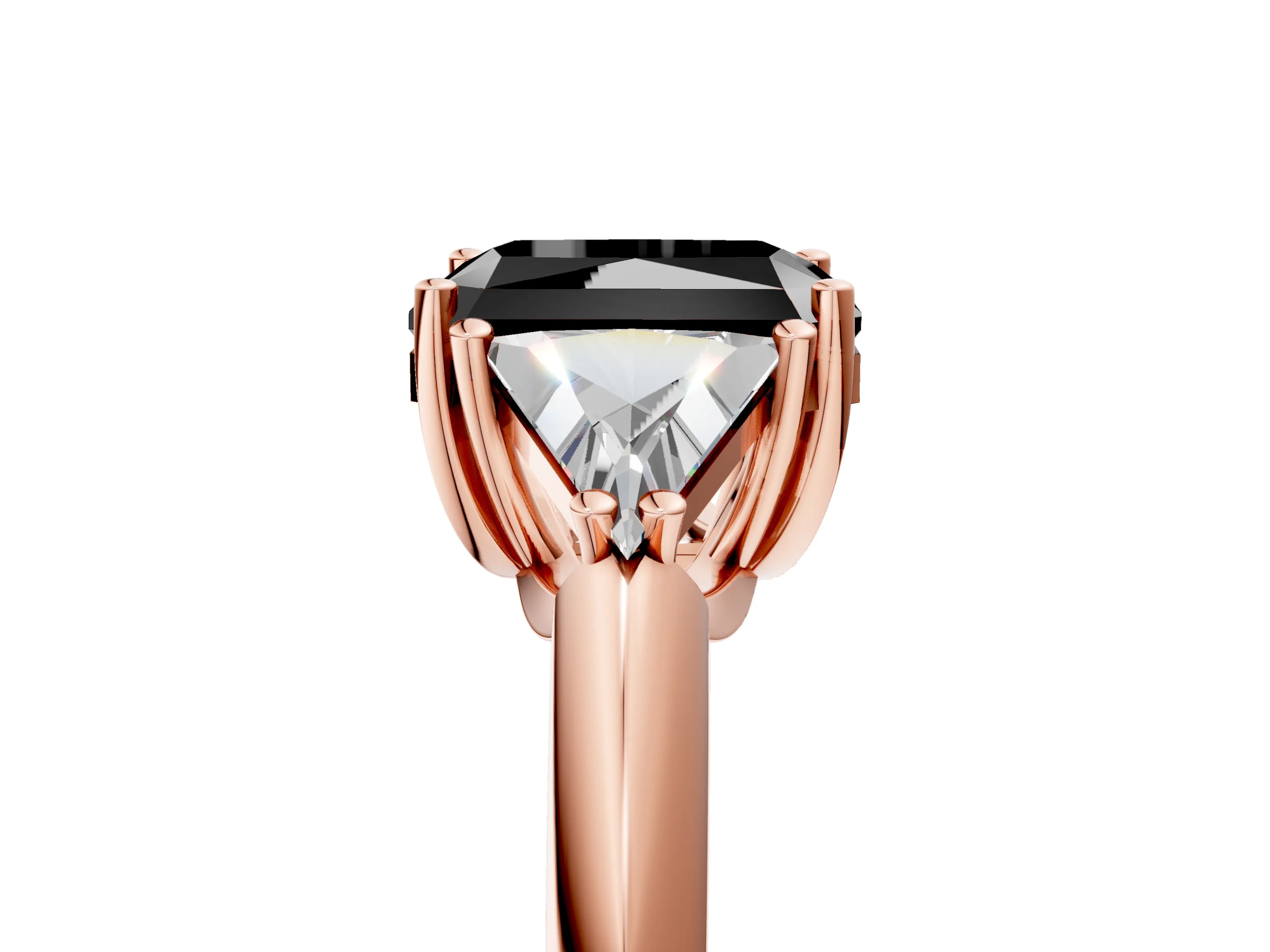 Rose gold Three-Stone Fancy Black Radiant Cut Cut Diamond Ring with Trillion Side Stones and Four-Prong Setting_8