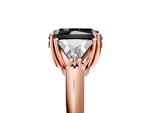 Rose gold Three-Stone Fancy Black Radiant Cut Cut Diamond Ring with Trillion Side Stones and Four-Prong Setting_8