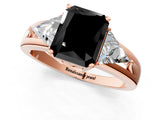 Rose gold Three-Stone Fancy Black Radiant Cut Cut Diamond Ring with Trillion Side Stones on a Split Shank Band_1