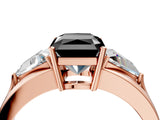 Rose gold Three-Stone Fancy Black Radiant Cut Cut Diamond Ring with Trillion Side Stones on a Split Shank Band_4