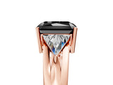 Rose gold Three-Stone Fancy Black Radiant Cut Cut Diamond Ring with Trillion Side Stones on a Split Shank Band_5