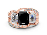 Rose gold Three-Stone Fancy Black Radiant Cut Cut Diamond Split Shank Prong Set Ring
