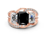Rose gold Three-Stone Fancy Black Radiant Cut Cut Diamond Split Shank Prong Set Ring_12