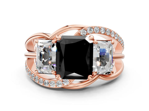Rose gold Three-Stone Fancy Black Radiant Cut Cut Diamond Split Shank Prong Set Ring_12