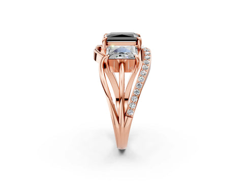 Rose gold Three-Stone Fancy Black Radiant Cut Cut Diamond Split Shank Prong Set Ring_14