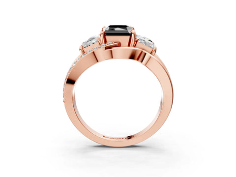Rose gold Three-Stone Fancy Black Radiant Cut Cut Diamond Split Shank Prong Set Ring_15