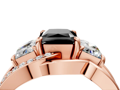 Rose gold Three-Stone Fancy Black Radiant Cut Cut Diamond Split Shank Prong Set Ring_16