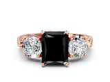 Rose gold Three-Stone Fancy Black Radiant Cut Cut Milgrain Band Prong Setting Ring_6