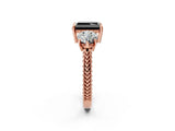 Rose gold Three-Stone Fancy Black Radiant Cut Cut Milgrain Band Prong Setting Ring_8