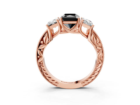 Rose gold Three-Stone Fancy Black Radiant Cut Cut Milgrain Pavé Engagement Ring_3