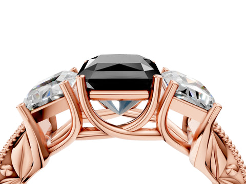 Rose gold Three-Stone Fancy Black Radiant Cut Cut Milgrain Pavé Engagement Ring_4